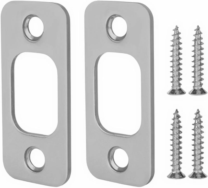 Siwil Round Corner Deadbolt Strike Plate, 1" X 2-1/4“ Door Backplate, Stainless Steel – 2 Pack, Brushed Nickel - Image 1